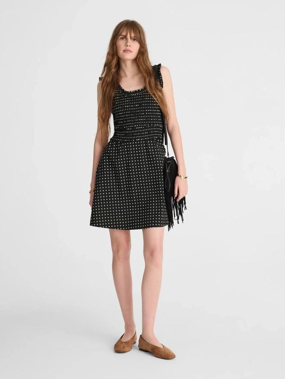 Madewell Ruffled Scoopneck Mini Dress in Dot - Picture 2 of 6